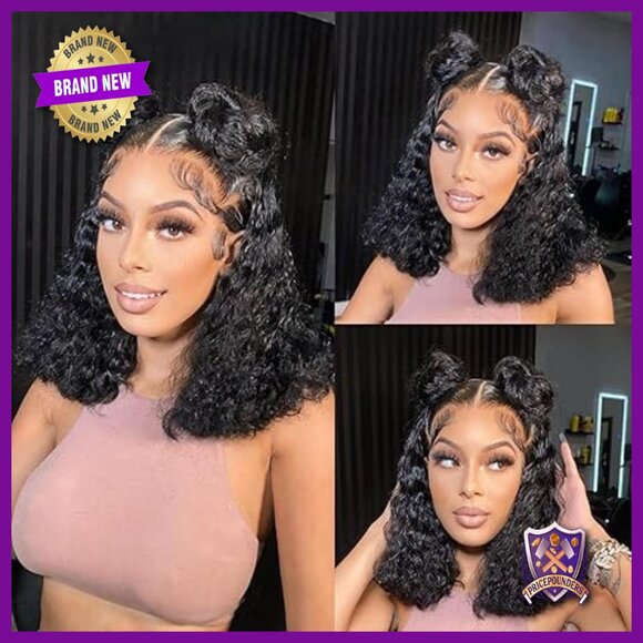 13x6 Lace Front Bob Wig Human Hair Deep Wave 180% Density Pre Plucked main image 5